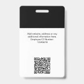 Badge Nom de l'employé Noir Blanc Logo d'entreprise Code (Arrière)