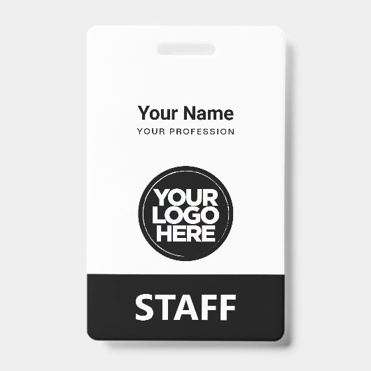 Badge Nom de l'employé Noir Blanc Logo d'entreprise Code (Avant)