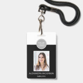 Badge Nom de l'employé noir Logo Photo Travail d'entrepr (Avant avec lanière)
