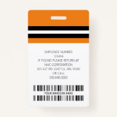 Badge Nom de l'employé personnalisé, photo, code barre,  (Dos)