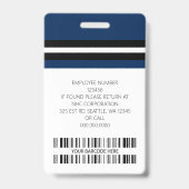Badge Nom de l'employé personnalisé, photo, code barre,  (Arrière)