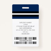 Badge Nom de l'employé personnalisé, photo, code barre,  (Dos)