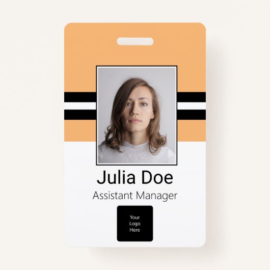 Badge Nom de l'employé personnalisé, photo, code barre,  (Devant)