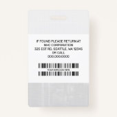 Badge Nom de l'employé personnalisé, photo, code barre,  (Dos)