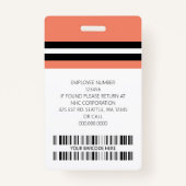 Badge Nom de l'employé personnalisé, photo, code barre,  (Dos)