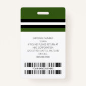 Badge Nom de l'employé personnalisé, photo, code barre,  (Dos)