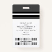 Badge Nom de l'employé personnalisé, photo, code barre,  (Dos)