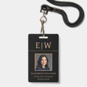 Badge Nom de l'employé Photo Black Gold Travail d'entrep (Avant avec lanière)