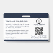 Badge Nom de l'employé & Photo Code QR Bleu Marine (Arrière)