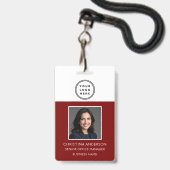 Badge Nom de l'employé rouge Logo Photo de l'entreprise (Avant avec lanière)