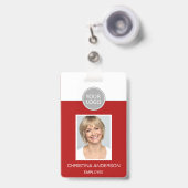 Badge Nom de l'employé rouge Logo Photo Travail d'entrep (Avant avec rétractable)