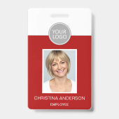 Badge Nom de l'employé rouge Logo Photo Travail d'entrep (Avant)