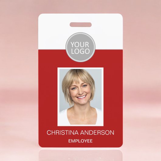 Badge Nom de l'employé rouge Logo Photo Travail d'entrep