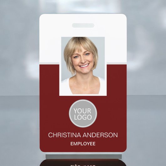 Badge Nom de l'employé rouge Logo Photo Travail d'entrep