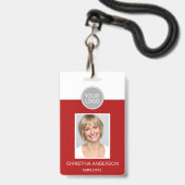 Badge Nom de l'employé rouge Logo Photo Travail d'entrep (Avant avec lanière)
