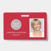 Badge Nom de l'employé rouge Logo Photo Travail d'entrep (Avant)