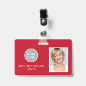Badge Nom de l'employé rouge Logo Photo Travail d'entrep (Avant avec clip)