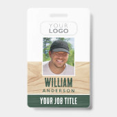 Badge Nom de l'employé rustique Nom Photo Woodgrain Gree (Front)