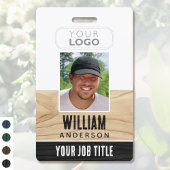 Badge Nom de l'employé rustique Photo Woodgrain Black