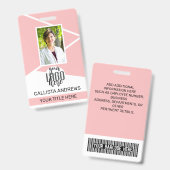 Badge Nom de l'employé Titre Code à barres Logo Pink Geo (Avant & arrière)