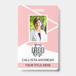 Badge Nom de l'employé Titre Code-barres Logo Rose Geo I