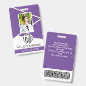 Badge Nom de l'employé Titre Code-barres Logo Violet Geo (Avant & arrière)