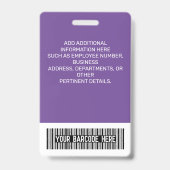 Badge Nom de l'employé Titre Code-barres Logo Violet Geo (Arrière)