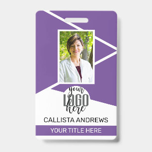 Badge Nom de l'employé Titre Code-barres Logo Violet Geo