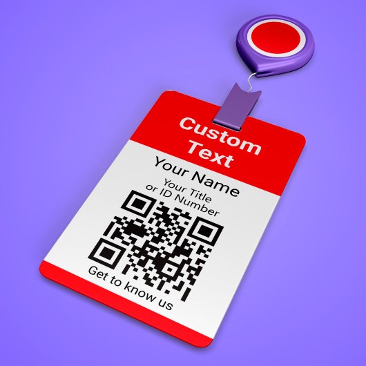 Badge Nom De L'Employé Titre Et Code QR Simple Rouge
