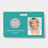 Badge Nom de l'employé turquoise Logo Photo Travail d'en (Avant)
