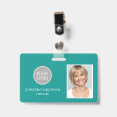 Badge Nom de l'employé turquoise Logo Photo Travail d'en (Avant avec clip)