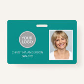 Badge Nom de l'employé turquoise Logo Photo Travail d'en (Devant)