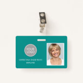 Badge Nom de l'employé turquoise Logo Photo Travail d'en (Devant avec clip)