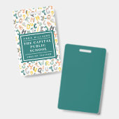 Badge Nom de l'enseignant de l'école primaire Cute Dino  (Recto et verso)