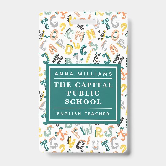 Badge Nom de l'enseignant de l'école primaire Cute Dino  (Face)