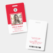 Badge Nom de l'entreprise avec code-barres photo rouge m (Avant & arrière)