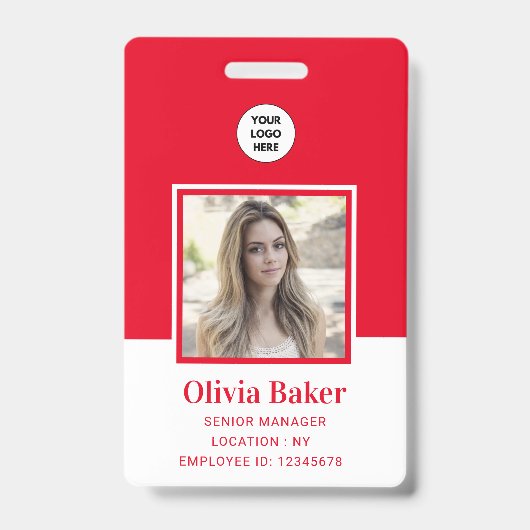 Badge Nom de l'entreprise avec code-barres photo rouge m (Avant)