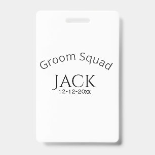 Badge nom de l'équipe du marié date année lettre grasse 