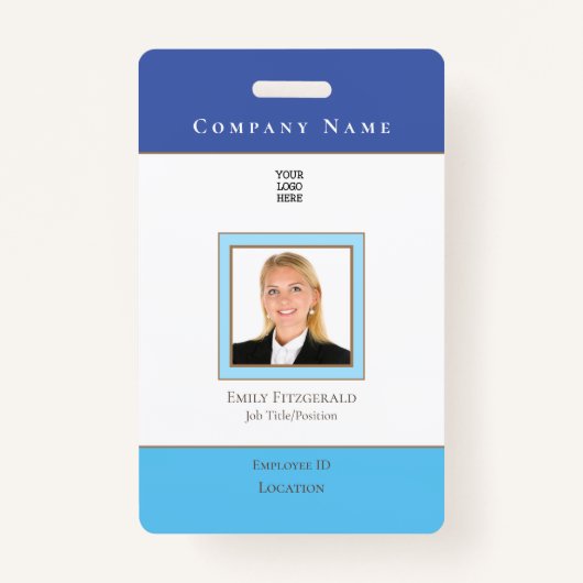 Badge Nom de l'ID photo de l'employé Logo Or bleu (Devant)