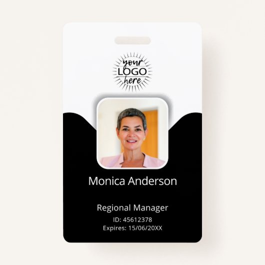 Badge Nom de l'ID photo de l'employé noir et blanc Code  (Devant)