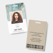 BADGE NOM DE PHOTO D'EMPLOYÉ AQUA TEAL AGATE CODE- (Avant & arrière)