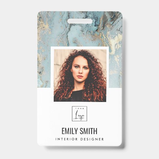 BADGE NOM DE PHOTO D'EMPLOYÉ AQUA TEAL AGATE CODE- (Avant)