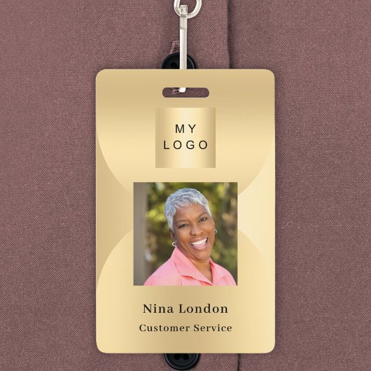 Badge Nom de photo doré logo d'entreprise code QR arch