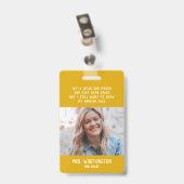 Badge Nom de photo jaune mignon d'enseignant d'école (Arrière avec clip)