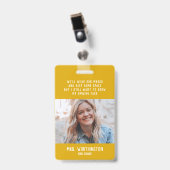 Badge Nom de photo jaune mignon d'enseignant d'école (Avant avec clip)