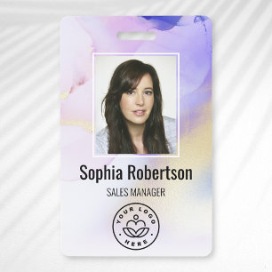 Badge Nom de photo personnalisé employé aquarelle violet