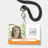 Badge Nom de photo professionnel en bloc de couleur oran (Avant avec lanière)