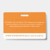 Badge Nom de photo professionnel en bloc de couleur oran (Arrière)