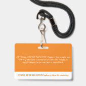 Badge Nom de photo professionnel en bloc de couleur oran (Arrière avec lanière)