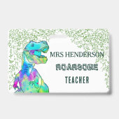 Badge Nom d'enseignant d'école de dinosaure amusant (Arrière)